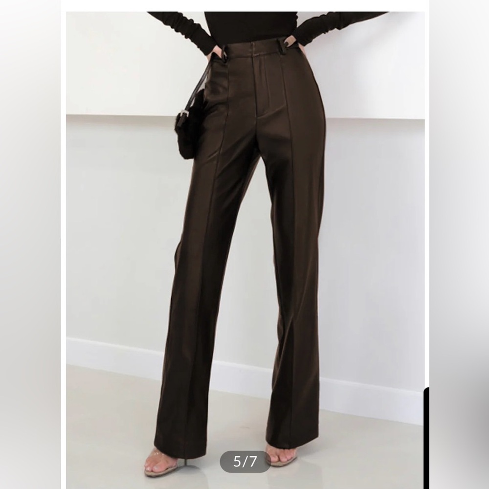 High Waist Faux Leather Brown Pants